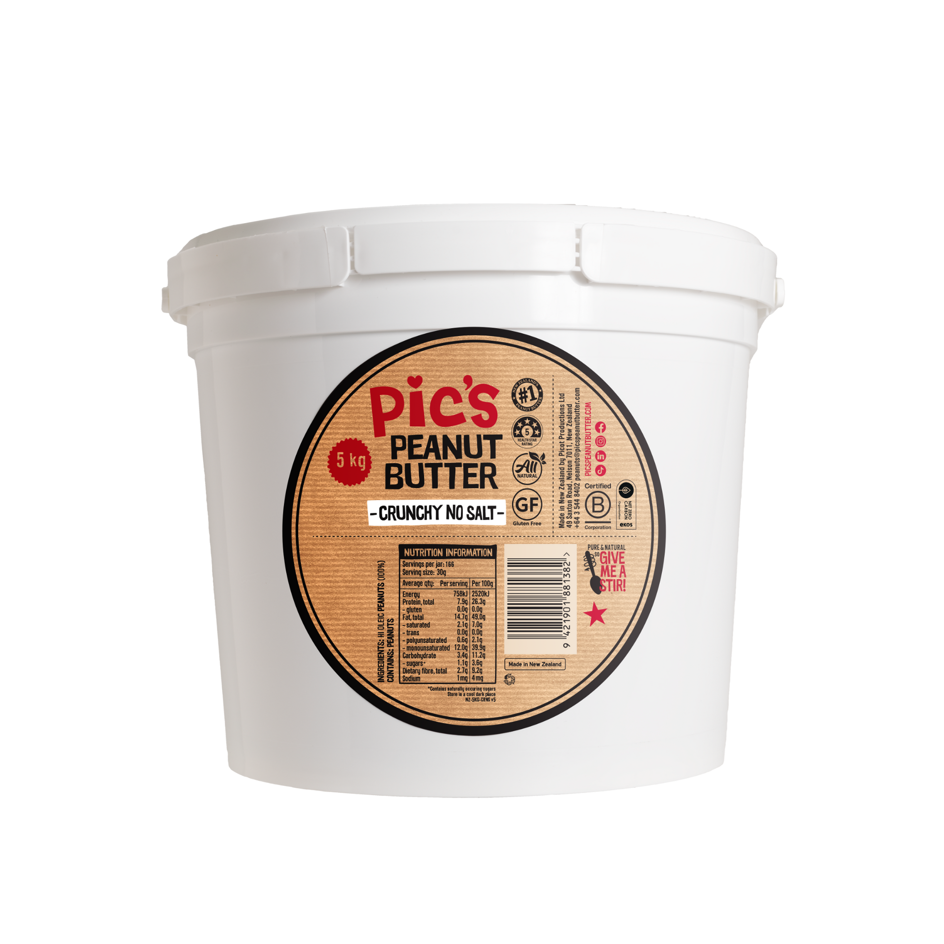 Pic's Peanut Butter Crunchy No Salt 5kg pail
